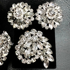Vintage La Roco Art Deco Clear Crystal Rhinestone Bracelet Earrings Bracelet Set