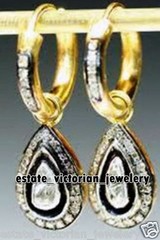 Gorgeous 2.25ct Genuine Old Mine Rose Antique Cut Diamond Silver Vintage Earring