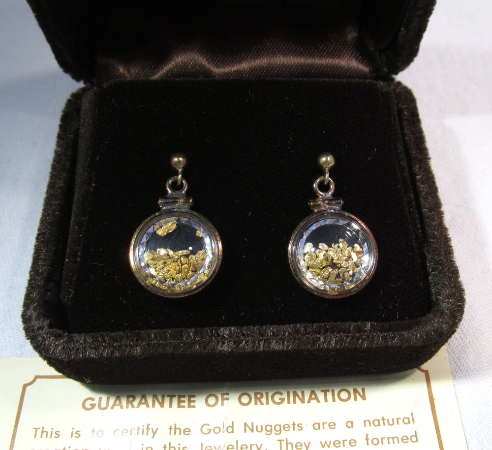 Cripple Creek Co Gold Nugget Capsule Earrings in OGP w/ COA ETC11046