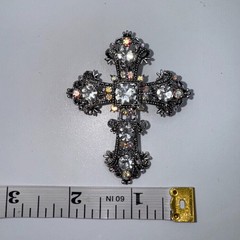 VTG Filigree Cross Brooch Pin Aurora Borealis Rhinestone Silver Tone Religious
