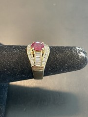 18KT YG Natural ruby and diamond ring. Size 5.25 (A20)