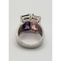 Pink & Purple Crystal Ring Prong Set Stones Modernist Geometric Silvertone
