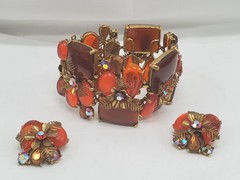 Selro Selini 1970s Orange Jelly Jewel AB Bracelet & Earrings Set Signed!