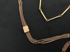 Antique Gold Filled/Plated Pocket Watch Chain Necklace With Locket & T-Bar