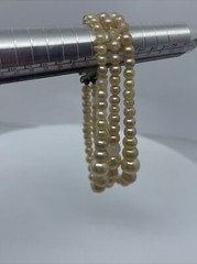 Vintage Triple Strand Faux Pearl Bracelet 6.5” Jewelry Silver Clasp Latch Japan