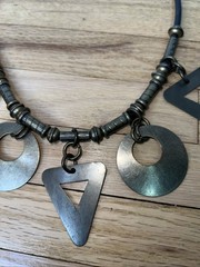 VTG Industrial Brutalist Geometric Statement Necklace Modernist Mixed Metal