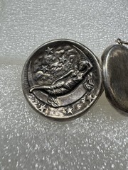 Antique Sterling Silver Art Nouveau Repousse Lady Crescent Moon & Stars Locket