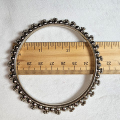 SET OF 3 Vintage Rajasthani Style BANGLE BRACELET Beaded Tribal Silvertone 8.25″