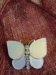 Monet Vintage Butterfly Mother of Pearl Rhinestone Brooch 90s/Y2k Era
