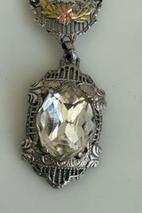Antique 1920s White Co. Lavaliere Pendant Necklace Clear Crystal Silver/Gold ton