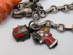 Vintage Austrian 900 Silver Glücksbringer 1939 Lucky Charm Bracelet Coral Pig 7″