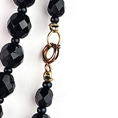 Vintage 2 Black Faceted Glass Beaded Necklace 25 in n 12 in extender