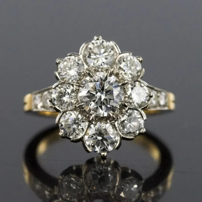 Floral Art Deco Style Lab Created Diamond 14K Yellow Gold FN Engagement Ring