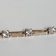 Vintage Gold Tone Sterling Silver CZ Open Chain Link Bracelet 7″