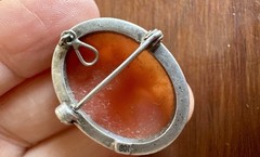 Vintage Antique 800 Silver Real Shell Cameo Three Graces Brooch Pendant