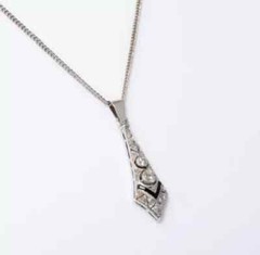Art Deco Style Lab Created Diamond & Sapphire Wedding 14K White Gold FN Pendant