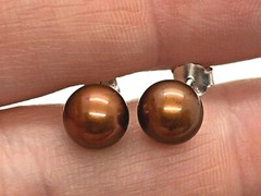 MO Vintage Sterling Silver 6mm Brown Pearl Stud Earrings 0.6 Grams