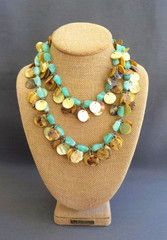 Double Strand Shell Disc Plastic Nuggets Necklace 15″ Long Drop Dangle