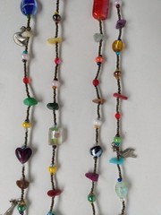 Handcrafted Boho Fun Chunky Glass Beads Charms Long Necklace New NWOT 34″ Fish