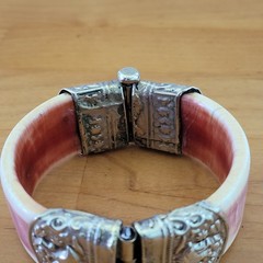 Antique German Boar Tusk Hunting Scene Pull Pin Cuff Bangle Bracelet