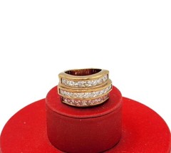 Vtg Sz 6 Ring 3 Rows Square Cubic Zirconia 18KGE Gold Electroplated Jewelry