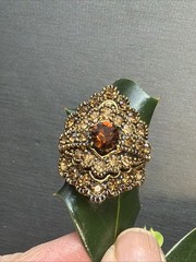 Vintage Ring Cognac Topaz Rhinestone Statement Cocktail Adjustable Size