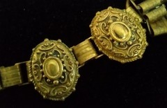 1930’s Brass Etruscan Revival Locket on Book Chain Very Ornate w/earrings