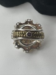 Echo of the Dreamer Moon Flower Ring Pendant MOP Amethyst Topaz Sterling Sz 9.75