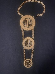 Vtg Alexis Kirk Large 3 Medallion Asian Style Necklace Runway