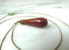 Vintage Gold-Filled Goldstone Tear Drop Pendant Necklace ETC10290
