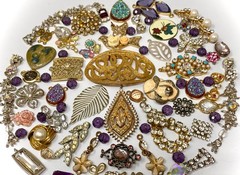 Lot Vintage & Modern Jewelry Parts Broken Repurpose Craft Rhinestones Harvest E