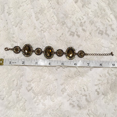 Brown Copper Tone Rhinestone Bracelet Oval Stones Aurora Borealis Elegant Chain