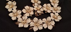 CROWN TRIFARI Vintage Dogwood Flower White Enamel Rhinestone 3 Piece Demi Set