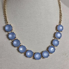 Gold Stone Collar Statement Necklace Round Sky Blue Stones in Prong Setting