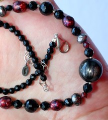 BARSE Sterling Necklace 19″ Black Dark Red Gray Beads Balls .925 Silver THAI