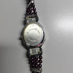 Vtg Silver Tone Marcasite W/ Garnet Beads Watch & Bracelet Set