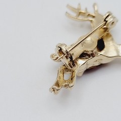 Vintage Red Rhinestone Reindeer Christmas Holiday Rudolph Brooch Pin Tiny 1 inch