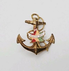 Anchor Ship Brooch North Bay Canada Enamel Gold tone Vintage 1.5 in