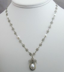 Delicate Sterling Celtic Knot Rope Link FW Pearl Lavalier Necklace 17 1/8
