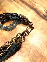 Vintage Multi Strand Green & Gold Glass Bead Necklace 22″