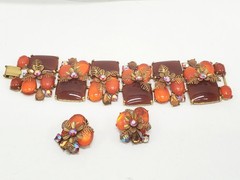 Selro Selini 1970s Orange Jelly Jewel AB Bracelet & Earrings Set Signed!