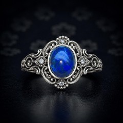 Ethiopian Blue Opal Ring – Vintage Sterling Silver Art Deco Statement Jewelry