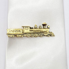 Train AT SF RR Atchison Topeka and Santa Fe Railway Gold Tone Vintage Tie Clasp