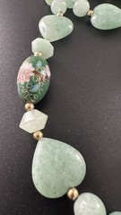 Vintage Cloisonne Jade Beaded Necklace Hand Tied 30 in #427