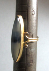 Vintage Victorian 10K Yellow Gold Elongated Beveled Montana Agate Ring Sz 4.25