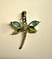 Sterling Silver 925 Dragonfly blue & yellow stones CZ 22mm L x 21mm W