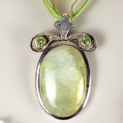 Vintage Prehnite Peridot Statement Pendant 925 Sterling Silver Large Boho 25g