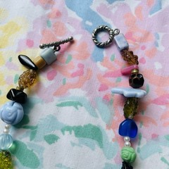 Vintage Lot Glass Art Bead Necklace Wooden Multicolor Bracelet Green Earrings