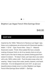 Brighton Las Vegas French Wire Earrings Retailed $48 **RETIRED**