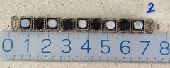 Vintage Onyx Mother of Pearl Cabochon Panel Bracelet Open Work Silver Tone